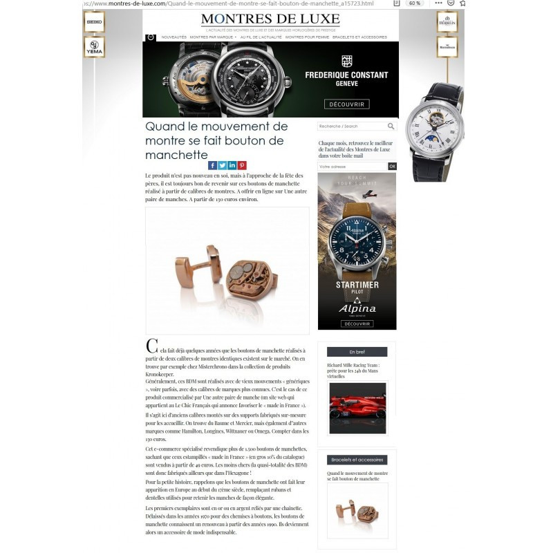 Boutons de manchette Mécanisme de montres Rolex